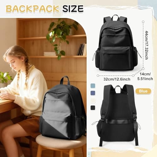 HYC00 School Backpack Womens, Unisex Casual Daypack High Secondary School Bags for Teenage Girls Water Resistant Laptop Backpack Travel College Rucksack Backpacks for Women Men Schoolbag, K1-Black — view 3