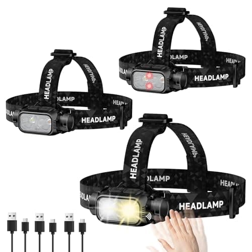 ATDOALL Rechargeable LED Headlamp 3 Pack, High Lumen Super Bright Head Lamp with Red Light, Motion Sensor, 5 Modes, 90° Adjustable, Waterproof Lightweight Headlamps for Adult Running,Camping,Fishing