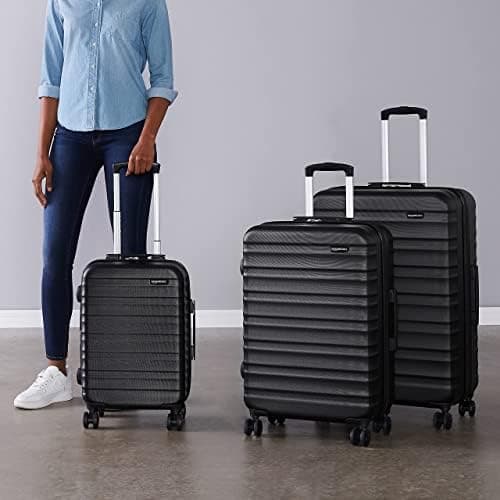 Amazon Basics Hard Shell Luggage Set (Small + Medium + Large) - Expandable ABS Travel Luggage with 4 Double Spinner Wheels - Scratch Resistant and Lightweight Construction - Black — view 6