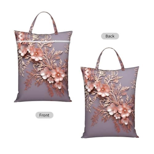 1 PC Travel Laundry Bag for Dirty Clothes, Foldable Waterproof Wet Dry Bag Rose gold elegant decorative floral Zippered Hanging Laundry Hamper with Handle Washable for Travel, Gym, Swimming Pool — view 2