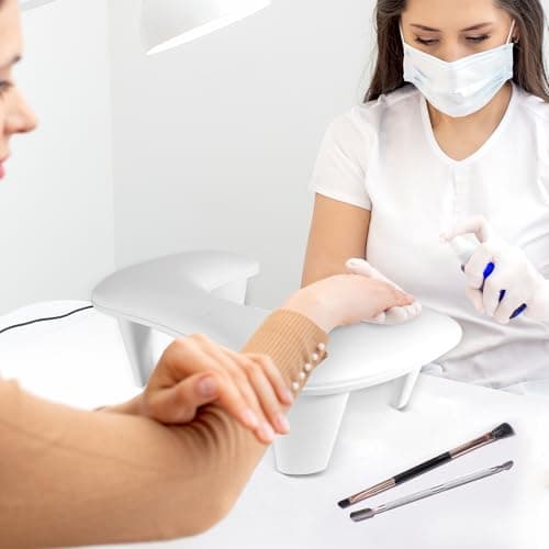 BREEZENEST Nail Arm Rest Manicure Hand Pillow, U-Shaped Nail Arm Rest Cushion with Non-Slip Base for Nail Art, Nail Salon Hand Rest Support Cushion Fixed Height (White) — view 2