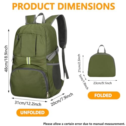 GUZHAIREN 30L Backpack Ultra Lightweight Packable Foldable Rucksack, Green — view 2
