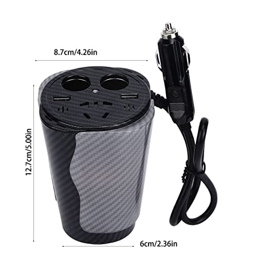 150W Car Power Converter with Voice Controlled LED Colorful Atmosphere Light USB Charging Converter Aluminium Alloy Cup Shaped — view 4