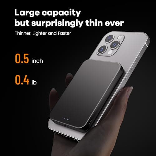 Kstime Magnetic Power Bank, 10000mAh 14mm Ultra Thin Titanium Design PD20W Wireless Portable Charger with USB-C Input and Output Compatible with iPhone 17/16/15/14/13/12 Series (Silver) — view 2