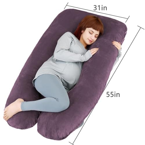 U Shaped Full Body Pregnancy Pillow with Removable Cover for Maternity Women,Pregnancy Pillows for Sleeping,Support for Back, Legs, Belly,55 Inch Pregnancy Pillow for Women (Cotton, Dark Purple) — view 2