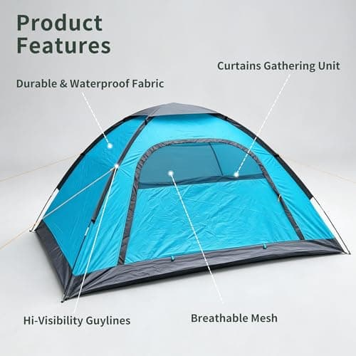 4 Man Camping Tent - 3 to 4 Person Dome Tent Lightweight, Waterproof Family tent, Compact, Quick Setup. Outdoors, Backpacking — view 2