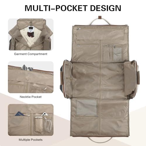 TONRUYN Rolling Garment Bags for Travel Suit Dress Bag with Wheels Handle 55L Carry on Garment Duffle Bag for Women with Shoe Compartment 3 in 1 Foldable Travel Luggage for Business Wedding, Beige — view 5