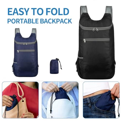 SHENYI 2 Pcs Ultra Lightweight Foldable Backpack, Foldable Small Resistant Rucksack Daypack, Hiking Daypacks,Multi Functional Outdoor Backpack for Men Women, Hiking Camping Travelling Biking — view 5