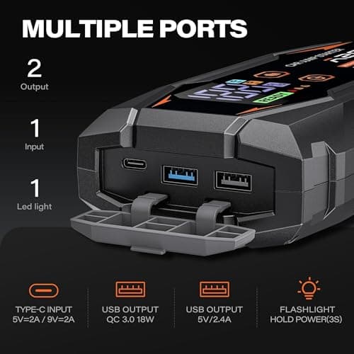A2C Car jump starter, 12V jump starter power pack (up to 6.0L Gas Or 3.0L Diesel), 16800mAh Portable charger (PD/QC 3.0) with 3 USB C, Car battery charger with Jump Leads, LED Display and Light — view 6