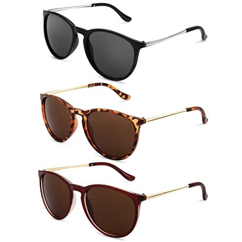 Bestomrogh 3 Pack Vintage Round Retro Sunglasses UV400 Protection Lens