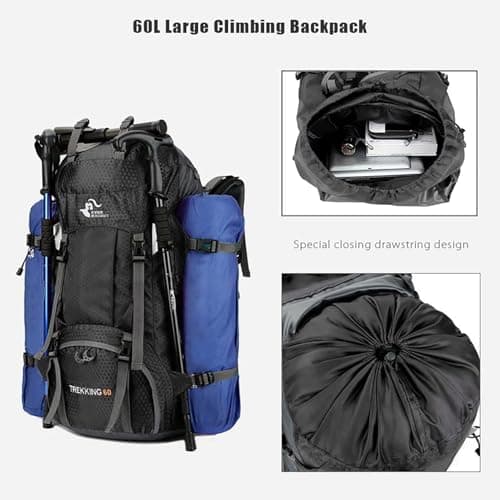 Bseash 60L Waterproof Hiking Camping Backpack with Rain Cover, Lightweight Outdoor Sport Travel Daypack Rucksack for Climbing Skiing — view 4