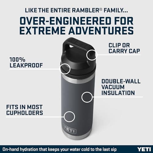 YETI Rambler 18 oz (532 ml) Water Bottle with Chug Cap, Charcoal — view 3