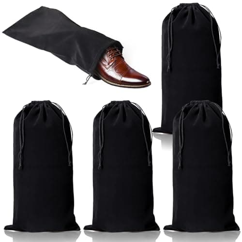 hoe Dust Bags, 4 Pack Black Duster Flannel Single Shoe Pouch with Drawstring Closure, 8x17" Shoe Bags for Travel, Home, Luggage, Handbags, Accessories, Men, and Women, Black, Shoe Bags