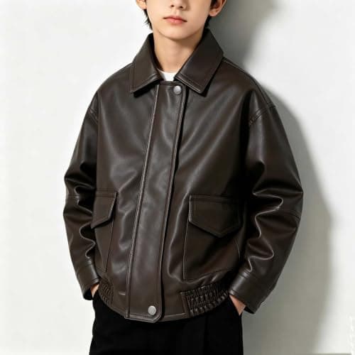 TTHVYE Kids Outdoor Casual Jacket Boys Girls Faux Leather Long Sleeve Zippered Lapel Vintage Biker Style Warm Top for Children Age 1-13 Years Windproof Athletic Daily Travel School Walking​ — view 6
