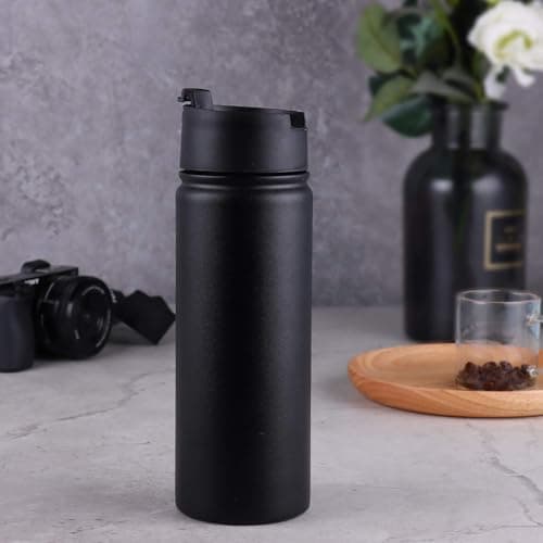 Sivaphe Insulated Water Bottle with Tea Infuser Filter and 2 Lids Drink Flask Stainless Steel for Camping Picnic Hiking Home 500ml Black — view 6