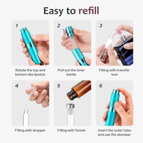 Toureal Travel Perfume Atomiser Refillable, 8ml Atomiser Spray Bottle,Cyan — view 4