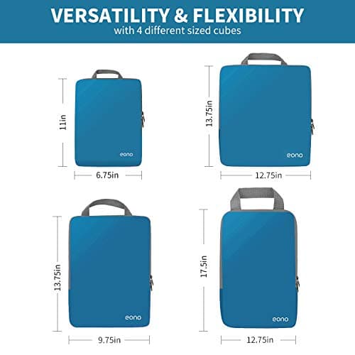 Eono Compression Packing Cubes, Luggage Organiser Set, Extensible Suitcase Organiser, Packing Organisers for Suitcases, Packing Cubes for Travel or Home Storage - Dark Blue, 4 Set — view 2