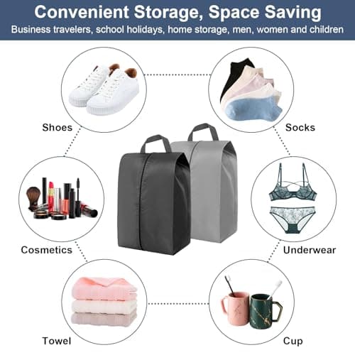 Shoe Bags 8 Pack Travel Shoe Bag Waterproof Shoe Storage Bags Travel Shoe Bags Organizer for Travel Storage and Home Use (Black, Gray) — view 6
