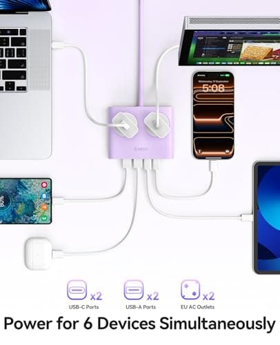 ORICO PD 25W Extension Lead with USB Slots with 2 USB C and 2 USB A Purple — view 3