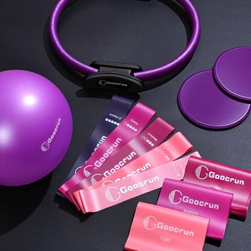 Goocrun Pilates Ring Set Exercise Equipment, with Exercise Resistance Bands Set, Pilates Ball, Sliding Disks. Portable Home Gym - with Fitness Guide Poster (Purple) — view 2