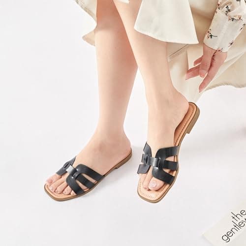 Ataiwee Women's Dressy H Flat Slide Sandals Faux Leather slippers,Black 6.5 — view 2