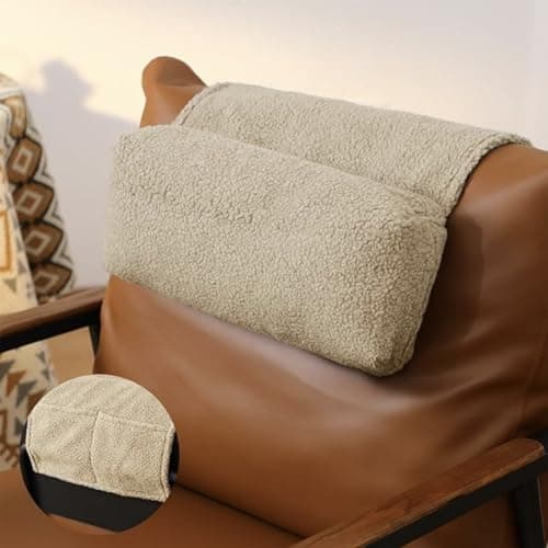 BUERPINKING Neck Support Pillow, Headrest Ergonomic Pillow for Chair Recliners Armchairs, Non-Slip Soft Neck Head Rest Cushion for Pain Relief with Pockets, Beige