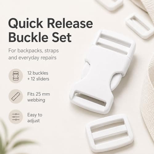 24Pcs 25mm Side Release Buckles Tri-Glide Slides Plastic for Backpack DIY — view 3