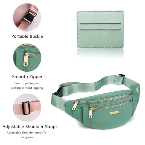 BAIYSFFG Fanny Pack Fashionable Waist Bag Unisex Fashion Waist Bag Casual Travel Bum Bag with 3 Zipper Pockets for Women Men Sports Running Hiking Jogging (Green 1) — view 5