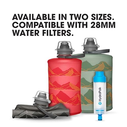 HydraPak Stow Moutains (500mL) - Mammoth Grey - Foldable Water Bottle - Ultra Light and Foldable Travel Bottle for Skiing, Hiking, Cycling or Climbing — view 5