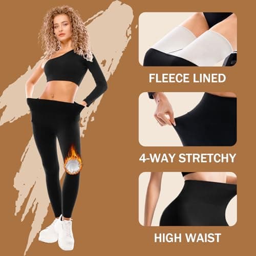 SINOPHANT Fleece Lined Leggings for Women Thermal Winter Thick Brown S — view 4