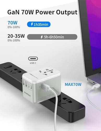 MOMAX Universal Travel Adapter 70W GaN Travel Plug Adapter for UK/EU/AU/US — view 2