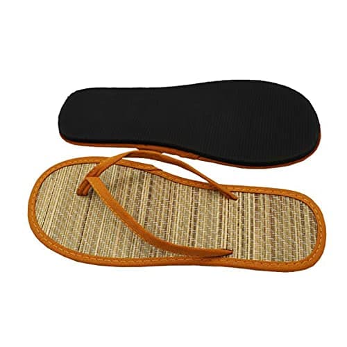 Flip Flops Bamboo Women's Slippers Toe Separator Summer Mules Flower Sandals Flat Comfortable Non-Slip Silent Bamboo Rattan Flop Slippers, Black, EU 41, orange, 6 UK — view 4