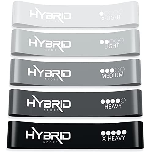 HYBRID Resistance Bands [Set of 5] PREMIUM Skin Friendly | 5 Strength Levels Loop Exercise Bands for Pilates, Training, Physio Therapy, Stretching, Home Gym | FREE Guide and Bag for Men and Women