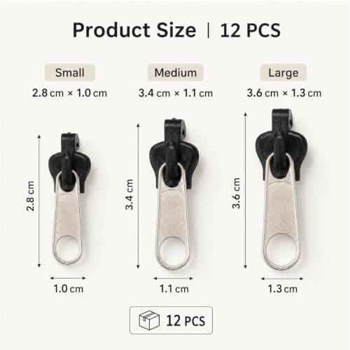 12 Pack Universal Black Plastic Zip Sliders #3-#10 Zipper Repair Parts — view 2