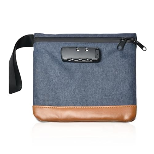 Odour-Proof Bag Safe Bag Combination Lock Bag Safe Waterproof Bag Odour-Proof Wallet Bag with Combination Lock Document Bag Money Box Lockable Box for Travel Storage (7.9 x 7.4 Inch, Blue)