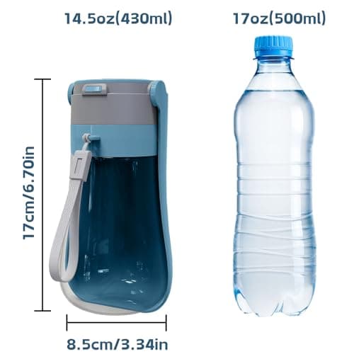 Foldable Dog Water Bottle [Blue, 430ml/15oz] Portable Walking Pet Water Dispenser Bowl Accessories Outdoor Hiking Travelling — view 2