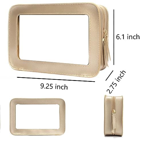 Clear Makeup Bag Small, TSA Approved Portable Toiletry Bag with Zipper Cosmetic Travel Bag Makeup Organizer Case Mini Makeup Pouch for Purse Car Organizer Bag for Women Men, Gold, Clear Makeup Bag — view 5