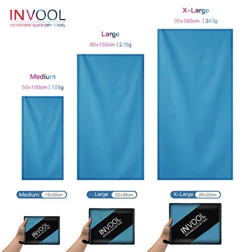 Invool Microfiber Towel, 50X100cm 5 Colours with Carry Bag - Quick Dry Towel for Travel, Camping, Fitness, Beach, Vacation, Fast Drying and Absorbent (Light Blue) — view 2