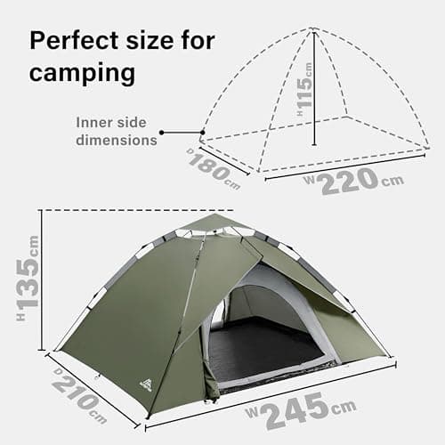 Camping Tent Pop Up, 3-4 Man Automatic Instant Tent Ultralight Dome Tent 4 Seasons, 2 in 1 Double Layers with Removable Outer & Carry Bag for Camping Hiking — view 6