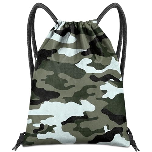 BHAHB Drawstring Backpack for String Bag Waterproof Cute Sports Beach Swimming Travel (13"×17") (Z13-Green Camouflage)