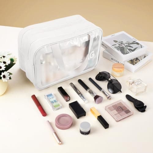 Aucuu Clear Toiletry Bag, Waterproof Makeup Bag with Handles, Wet Dry Separation Clear PU Makeup Bags, Large Capacity Travel Toiletries Case, Portable Wash Bags, Cosmetic B-ag for Travel Bathroom — view 5