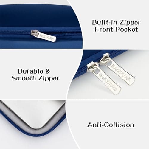 RAINYEAR 13.3-14 Inch Laptop Sleeve Soft Case with Front Pocket, Navy Blue — view 4