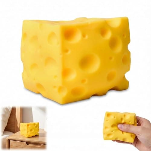 Cheese Squishy 10cm, Yellow Cheese Squeeze Toy, Realistic Cheese Stress Relief Ball, Portable Decompression Fidget Toy for Kids Adults Office Home Travel (Yellow 2)