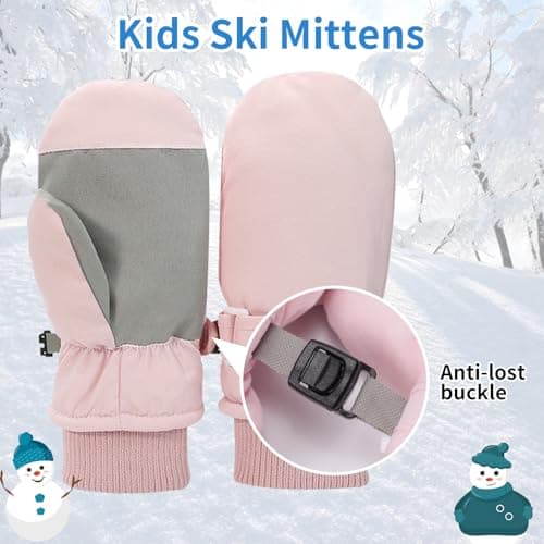Fjquamitix Kids Winter Ski Mittens, Waterproof Mittens Kids, Warm Fleece Lined Toddler Ski Gloves Age 2-8 Boys Girls For Winter Outdoor (Pink, L) — view 4
