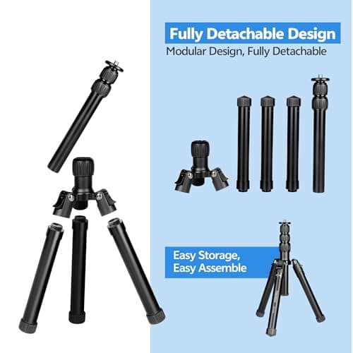 TONYBOO Compact Camera Tripod, 51.6" Lightweight Travel Tripod with 11lbs High Load Capacity, 9" Pocket-Sized Mini Tripod with 1/4" Extension Thread & Detachable Design for DSLR, Phone, Vlog — view 3