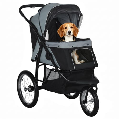 PawHut Dog Pram for Medium Small Breeds w/Rubber Wheels, Grey
