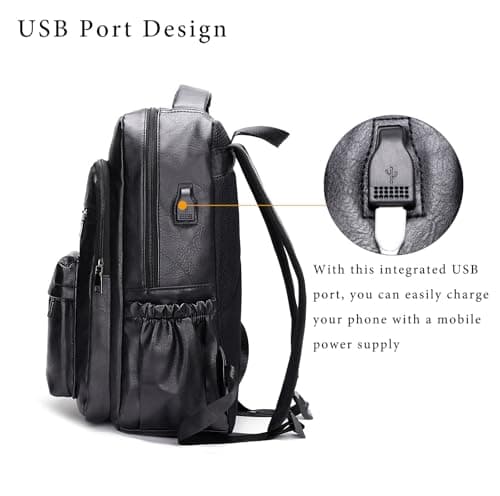 Lumavox Laptop Backpack Mens Travel Backpack with USB Charging Port, 15.6 inch Laptop Rucksack Water Resistant Leather Travel Rucksack Computer Bag, Coffee — view 5