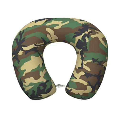 ZhRiYan Green Military Camo Memory Foam Travel Pillow - U-Shaped Neck Support, Perfect for Cars, Home Office, and Leisure Activities.