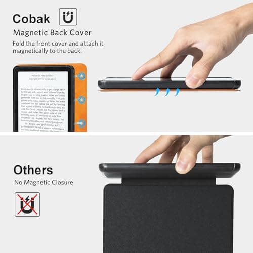 CoBak Wireless Charge Converter Case for 7" Kindle Paperwhite 12th Gen 2024 and Kindle Colorsoft, Qi-Enabled, Compatible with iPhone MagSafe/PopSockets Grip/Anker Wireless Charging Pads, Orange — view 4