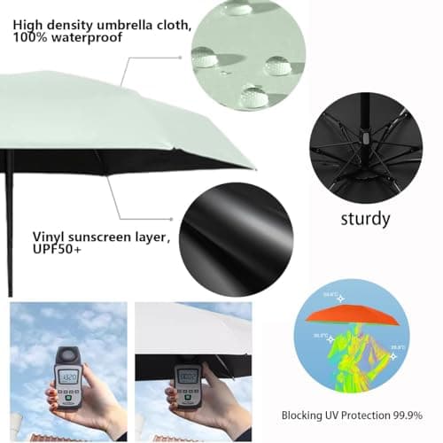 Mini Sun Travel Umbrella Ring handle Coating Layer Fabric Blocking/anti UPF 50 UV Protection 99.9% Compact Folding Purse Umbrella/Lightweight Small Portable Backpack/Rain Sun/Men Women Kids — view 4
